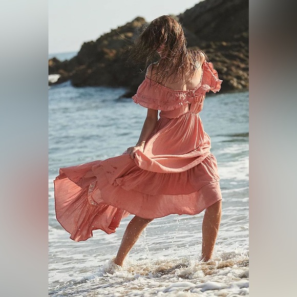 Free People Dresses & Skirts - Free People Moonlight Ocean Open Back Ruffle Romantic Off Shoulder Maxi Dress